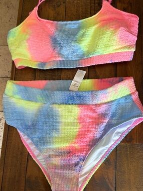 Neon Tie-Dye High-Waist Bikini Set - Multicolor size large